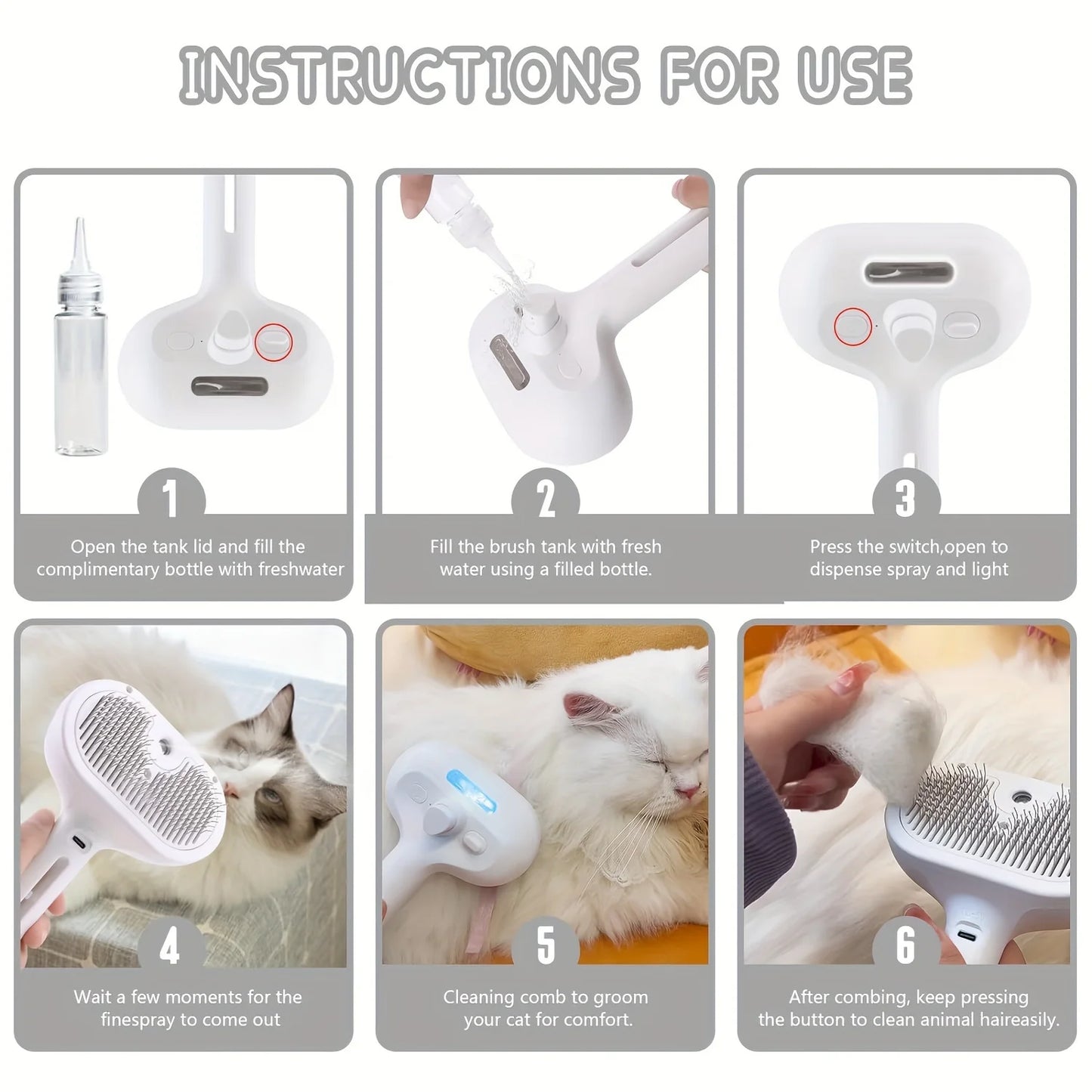Pet grooming steam brush