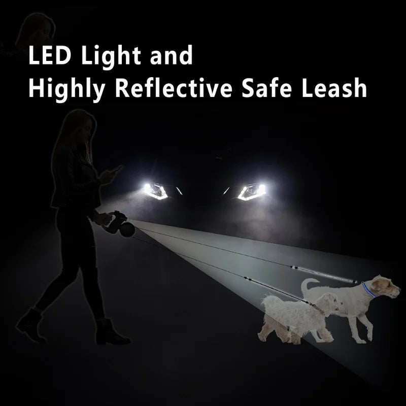 Dual Retractable Dog Leash with LED